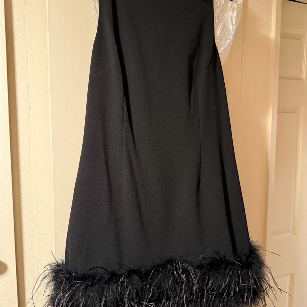 Donna Morgan Black Mini Dress with Feather Hem - Picture 6 of 6